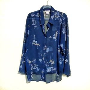 Erena 2X beautiful semi sheer button Front blouse.